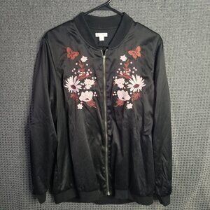 xhilaration Faux Satin Floral Embroidered Jacket Women's L